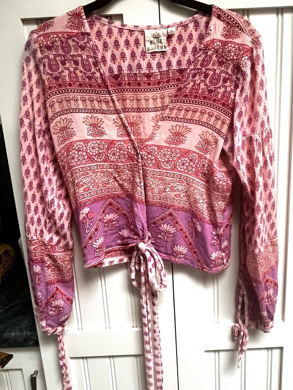 Blue Boheme Pink Floral Print Tunic Top with Purple Accents